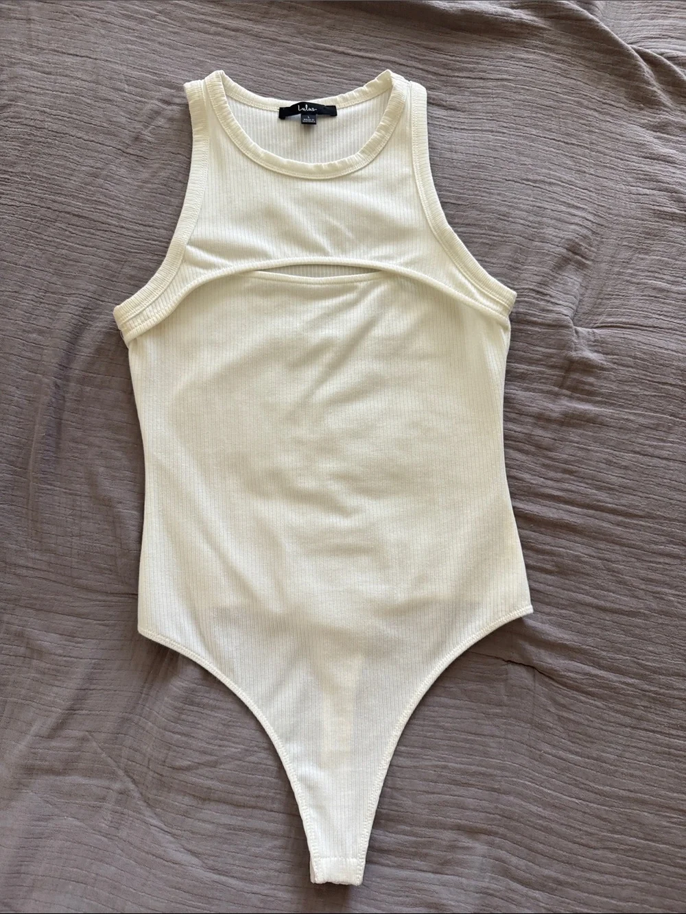 Lulu's Cream Ribbed Tank-Style Bodysuit for Kids